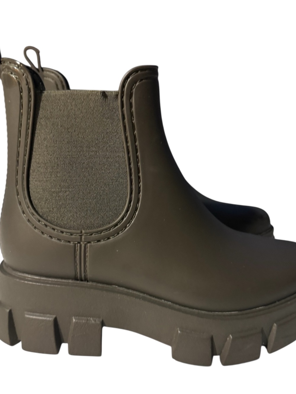 Jeffrey Campbell Army Green Platform Lugged Rubber Chelsea Boots Sz 7 - Picture 7 of 11